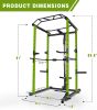 Green Multi-functional Power Cage, Home Adjustable Pullup Squat Rack 1000Lbs Capacity Comprehensive Fitness Barbell Rack