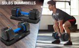 Adjustable Dumbbell - 55lb Single Dumbbell with Anti-Slip Handle, Fast Adjust Weight by Turning Handle with Tray