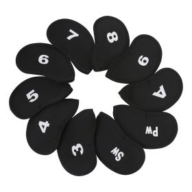 10pcs Golf Club Covers Protectors Headcovers Accessories For Prevent Scratches Or Damage (Color: Black)