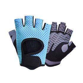 Gym Fitness Gloves Women Weight Lifting Yoga Breathable Half Finger Anti-Slip Pad Bicycle Cycling Glove Sport Exercise Equipment (Color: Sky blue, size: L)